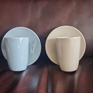 Elegant Blue and Cream Ceramic Mug Set